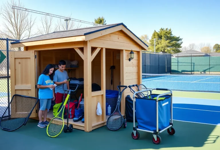 Storage shed beside tennis courts in Otsego