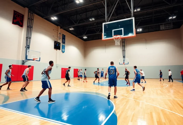Basketball players on court during a game