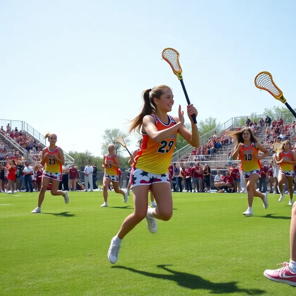 Portsmouth High School girls lacrosse team playing a match
