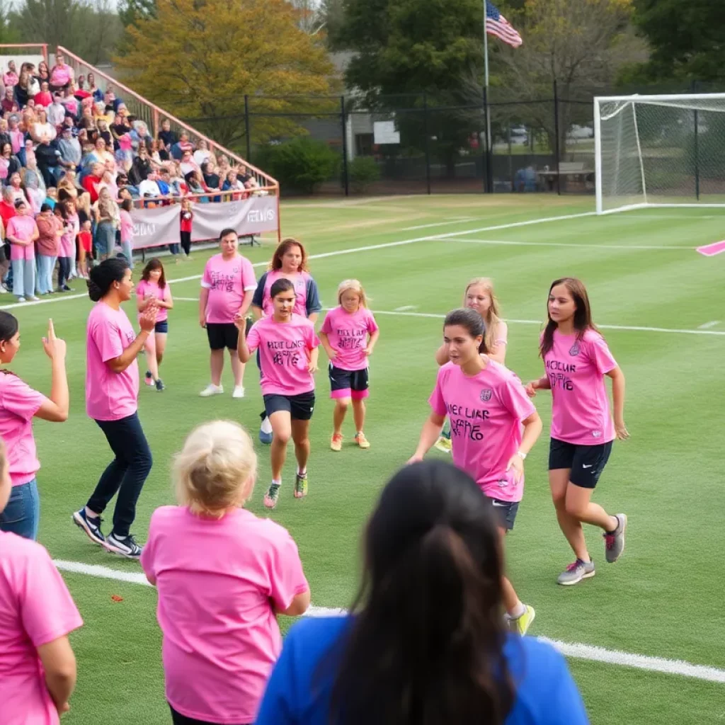 Community event for breast cancer awareness at the soccer game