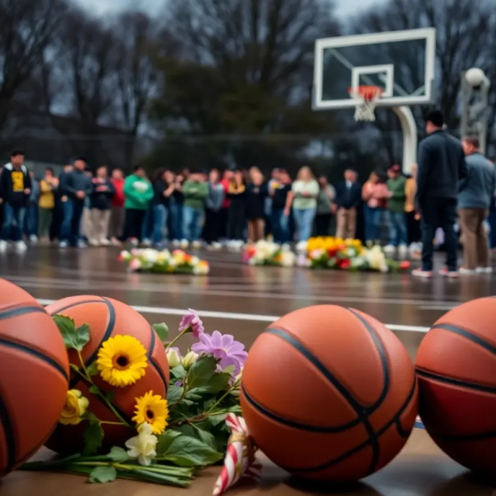 Community gathering at basketball court in remembrance