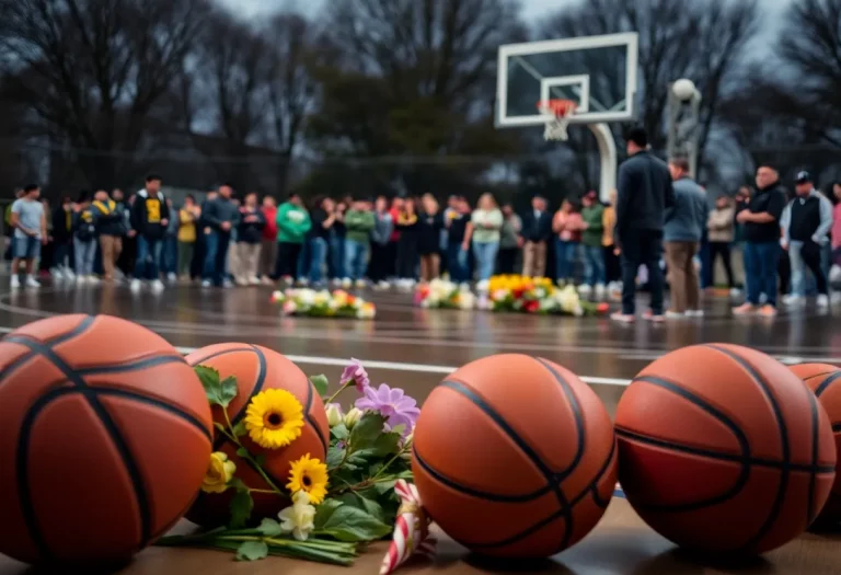 Community gathering at basketball court in remembrance
