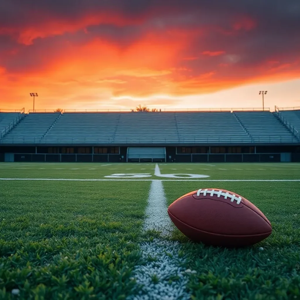 Empty football field at sunset in memory of Chandler Jones
