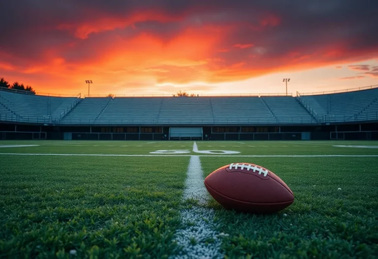 Empty football field at sunset in memory of Chandler Jones