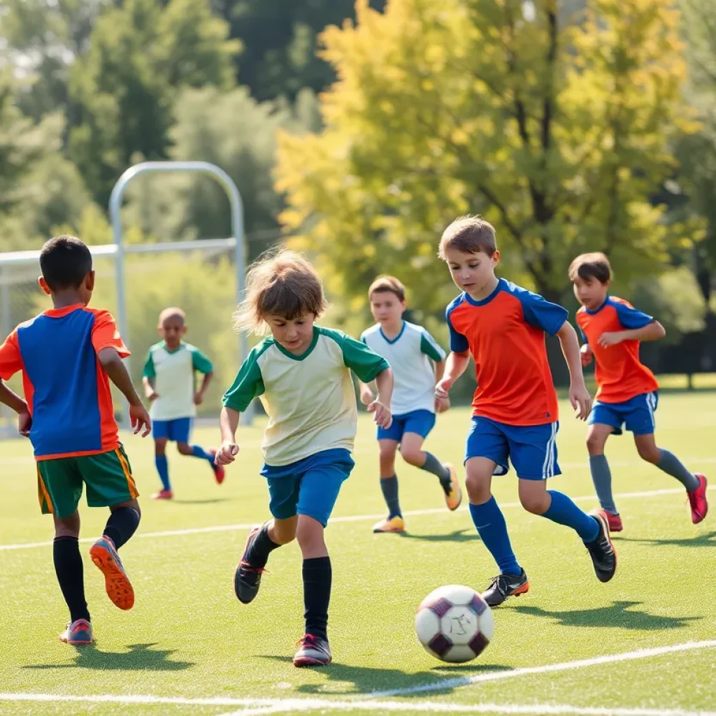 Young soccer players training on a field in Riverhead.