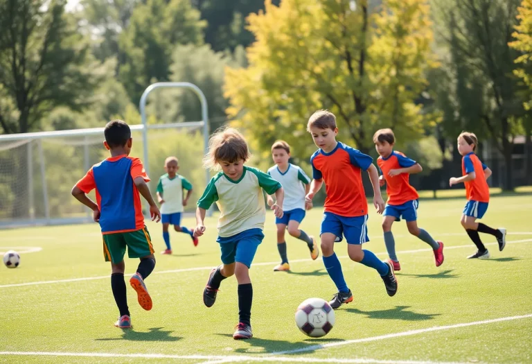 Young soccer players training on a field in Riverhead.