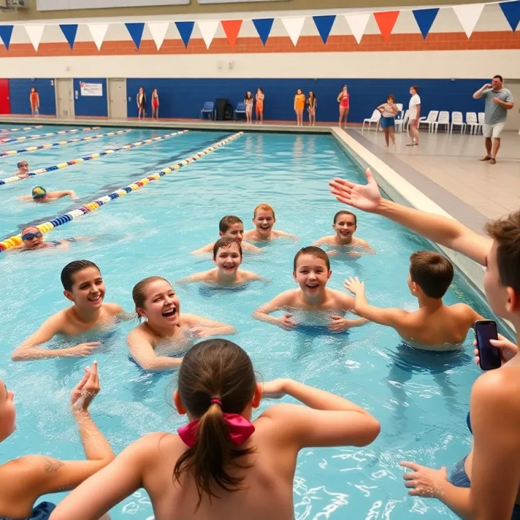 Swimmers at Rockvale High School training with their coach