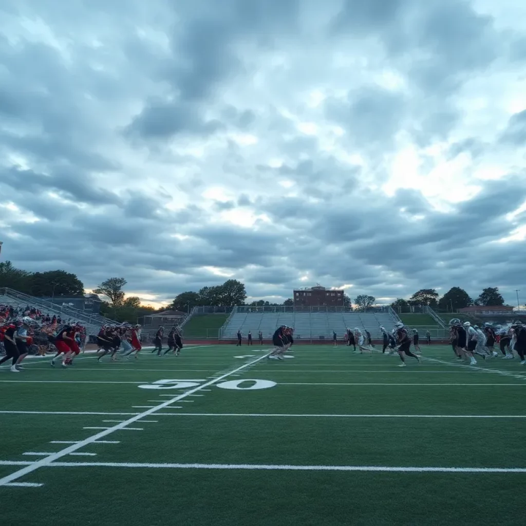 Roosevelt High football players on the field during a game