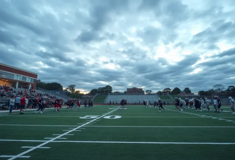 Roosevelt High football players on the field during a game