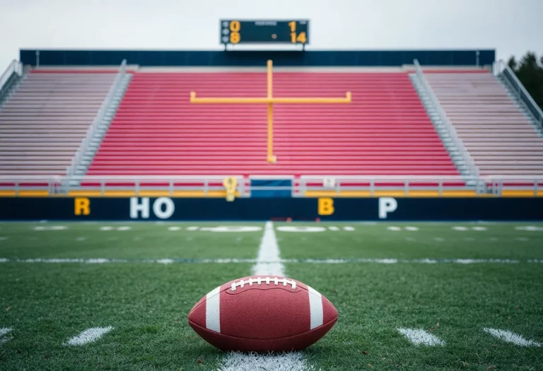 Roosevelt High School football field with empty bleachers