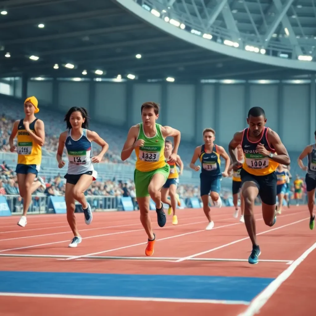 Athletes competing in track and field events