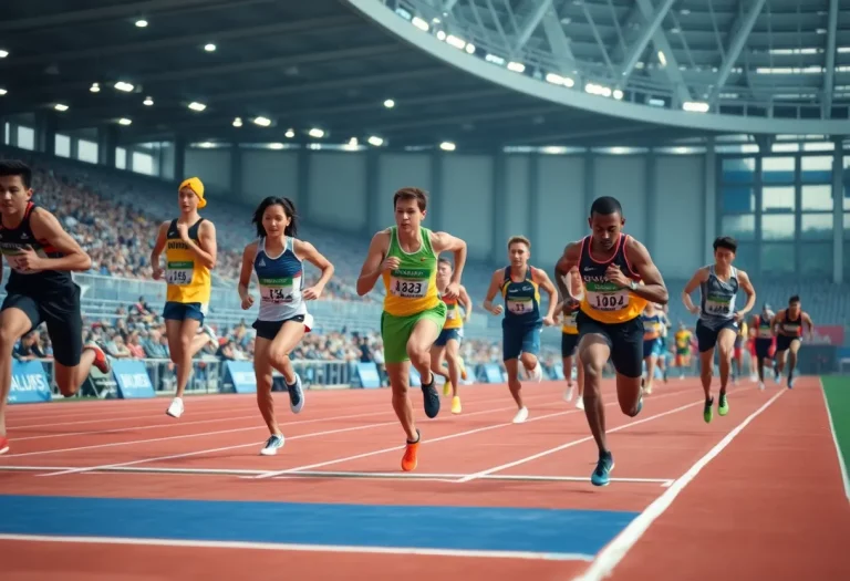 Athletes competing in track and field events