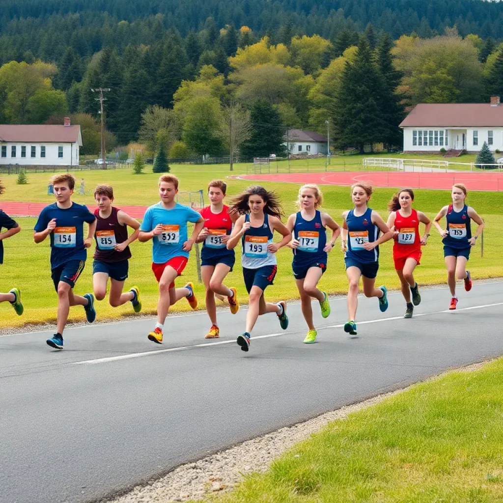 Cross country team running in a scenic area