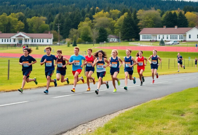 Cross country team running in a scenic area