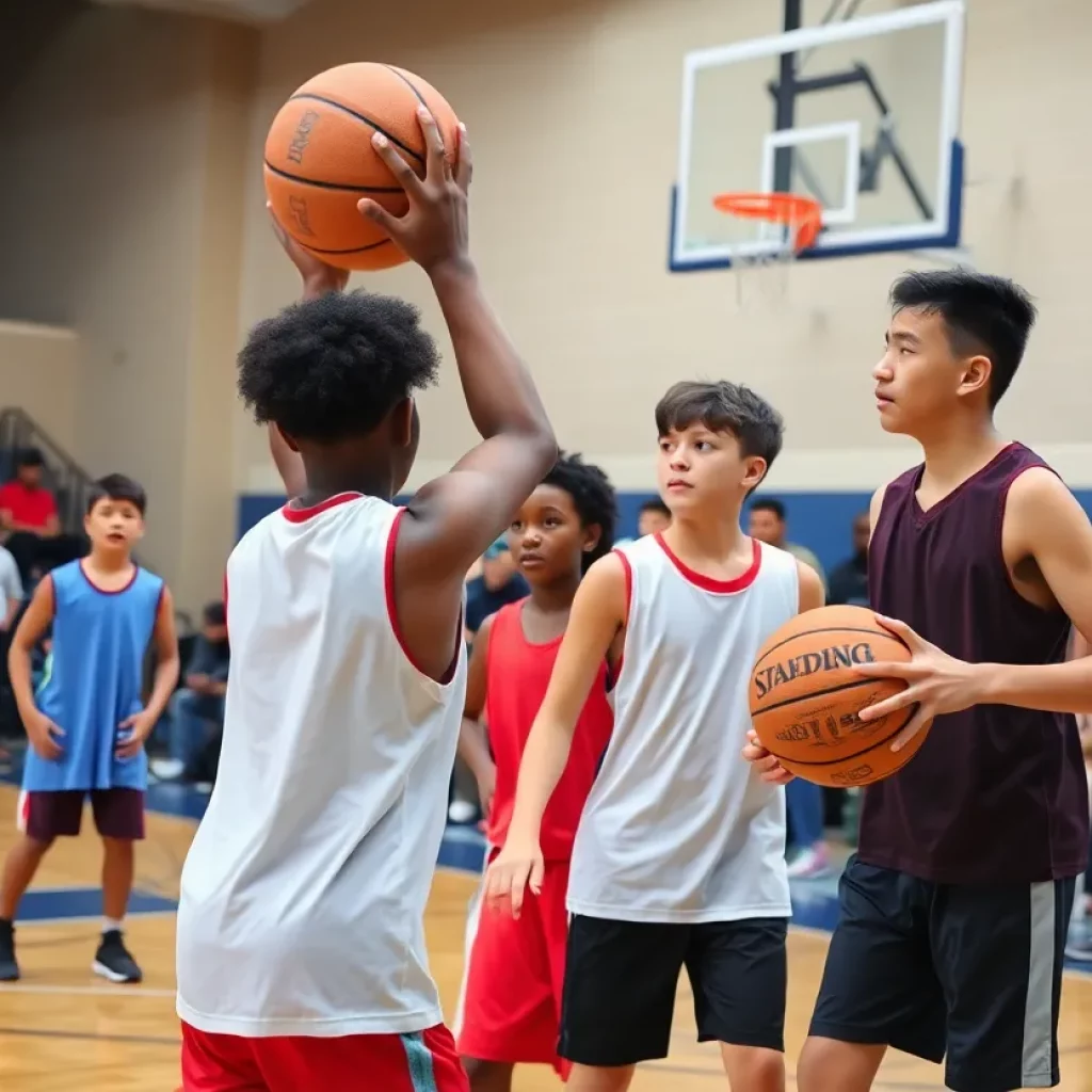 Young athletes participating in the Sioux Falls basketball combine.