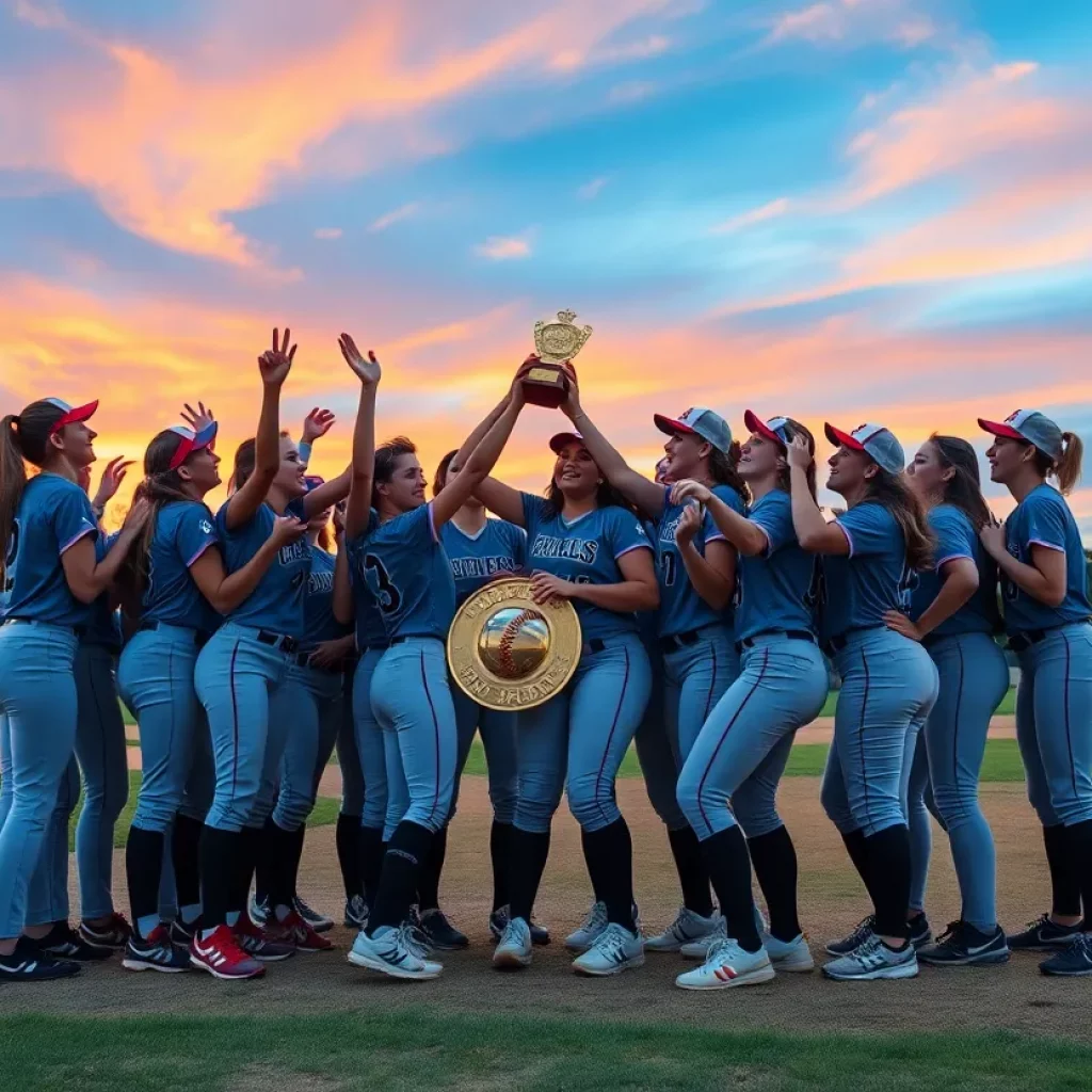 Celebration of high school softball players after winning a championship