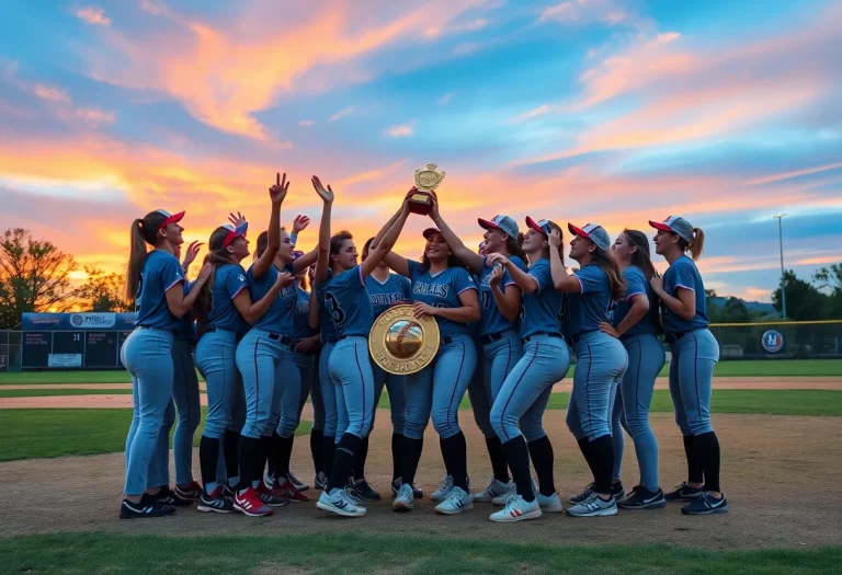 Celebration of high school softball players after winning a championship