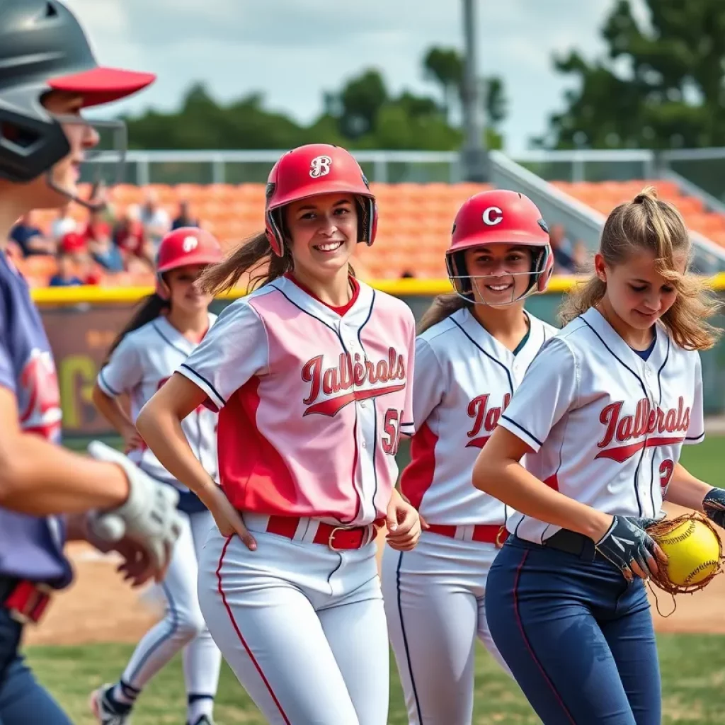 Softball players in a heated game during a state championship.