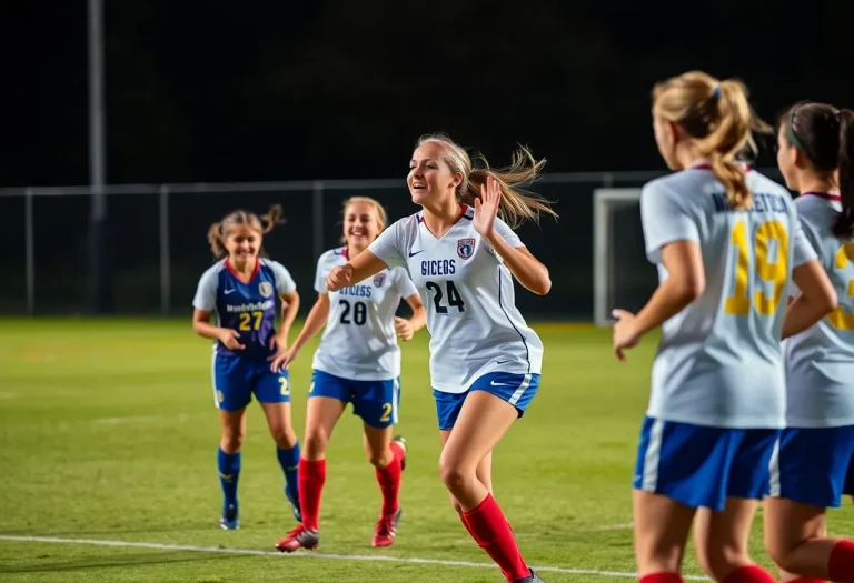 High school soccer team celebrating a victory