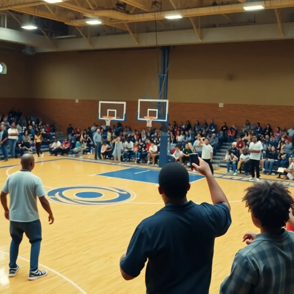 Basketball court in South Chicago with fans cheering