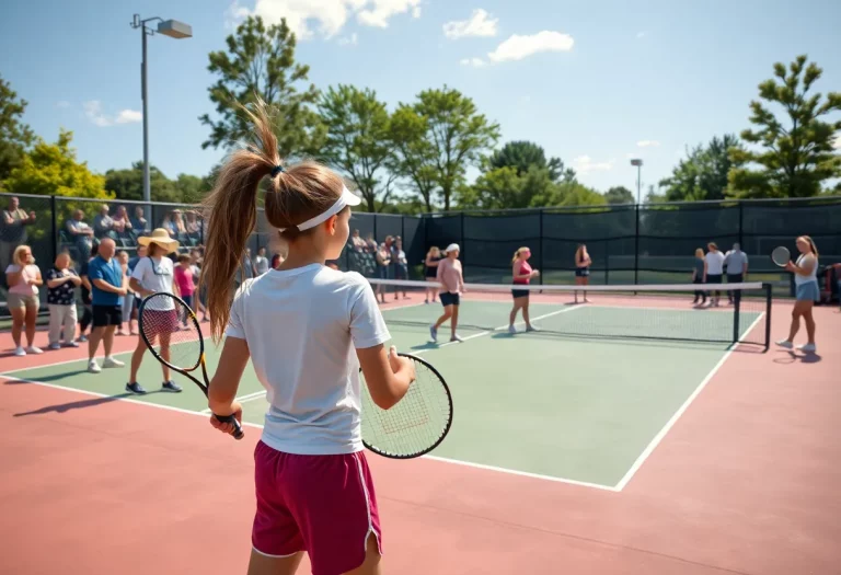 High school tennis players competing on court during a match