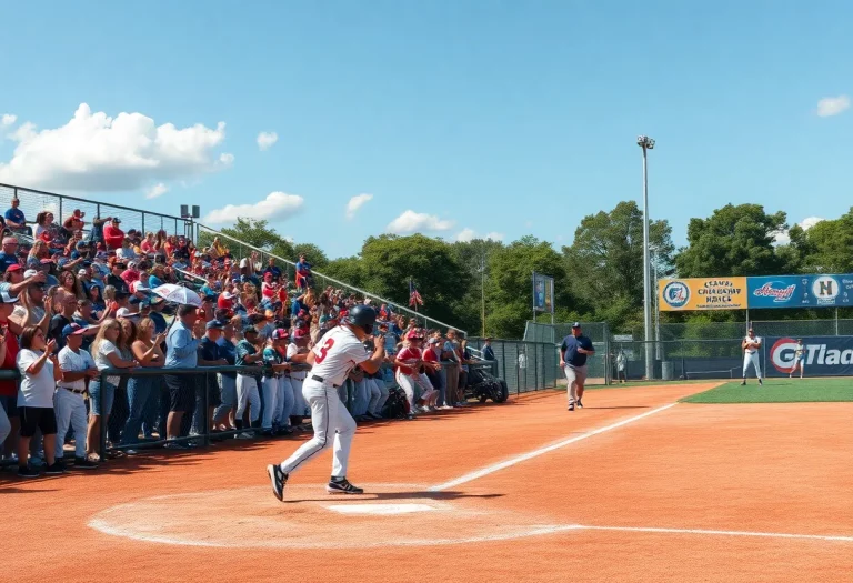 High school baseball championship game with players in action and cheering fans