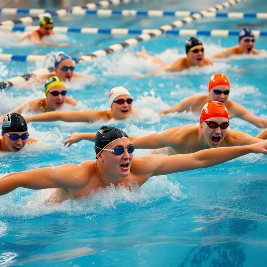 Swimmers from Taft High School competing in a swim meet