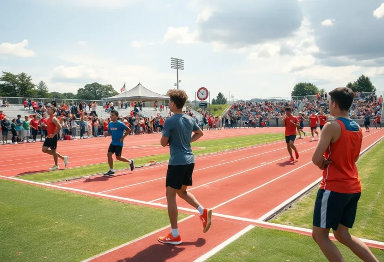 Athletes training on the Tate High School track field.
