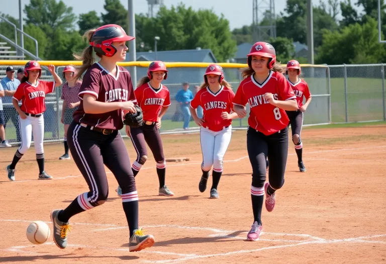 High school athletes competing in softball during a game