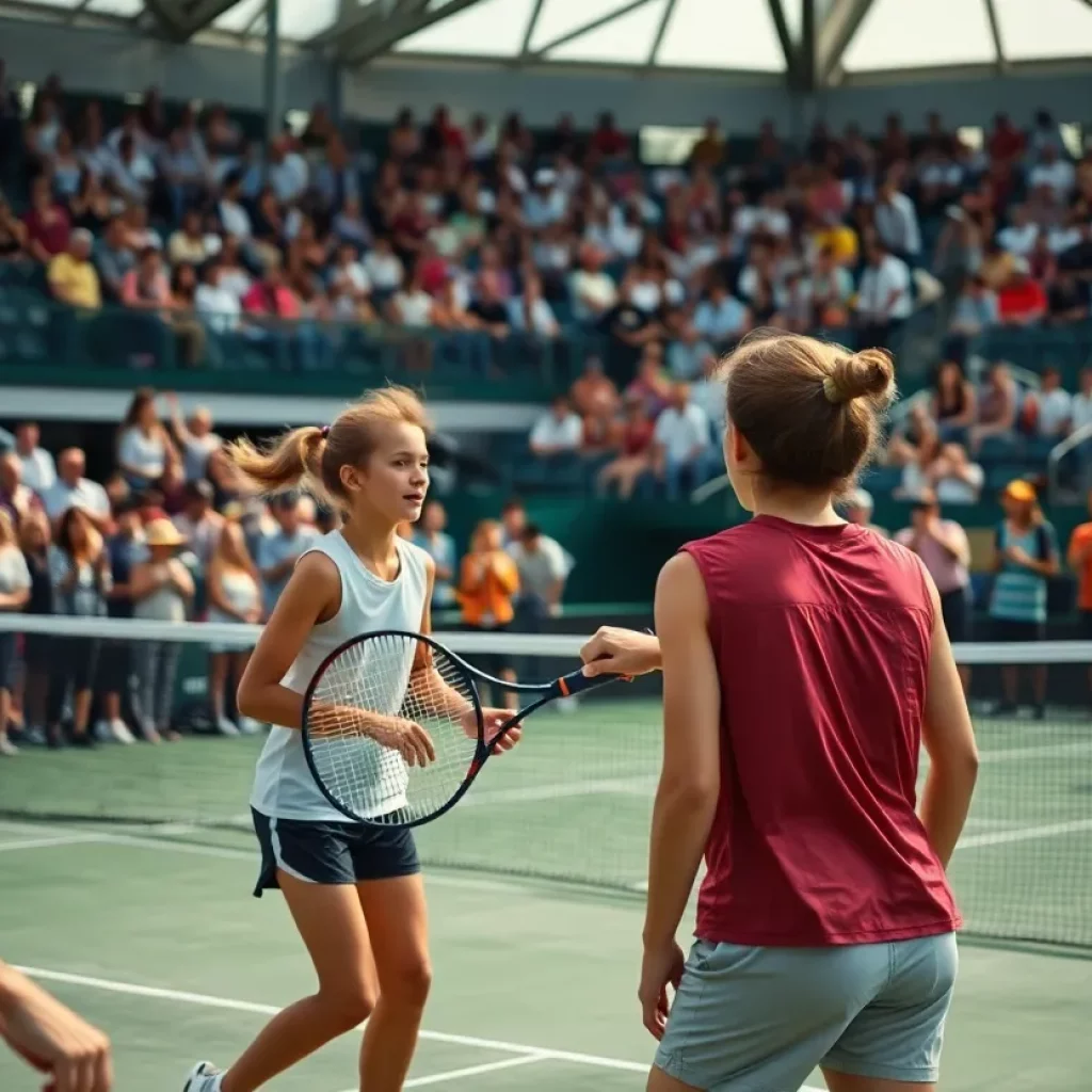 Young athletes competing in a tennis match