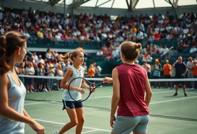 Young athletes competing in a tennis match
