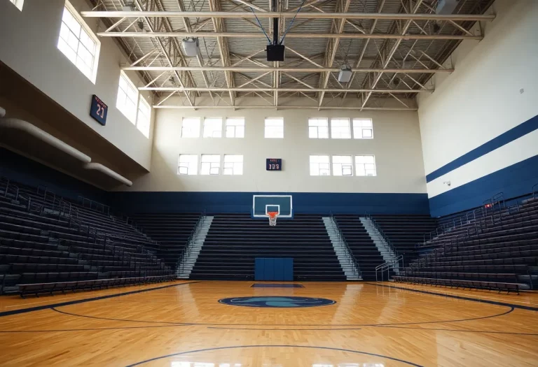 Empty high school basketball gym without a shot clock