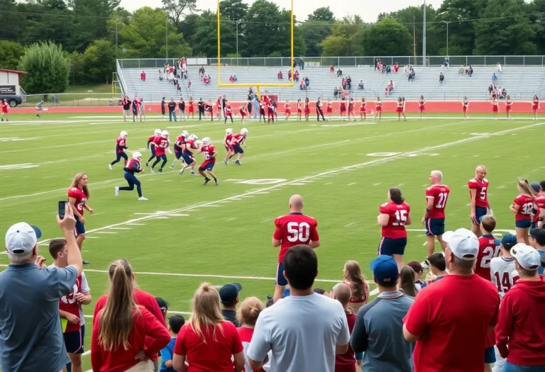 High school football players practicing on the field