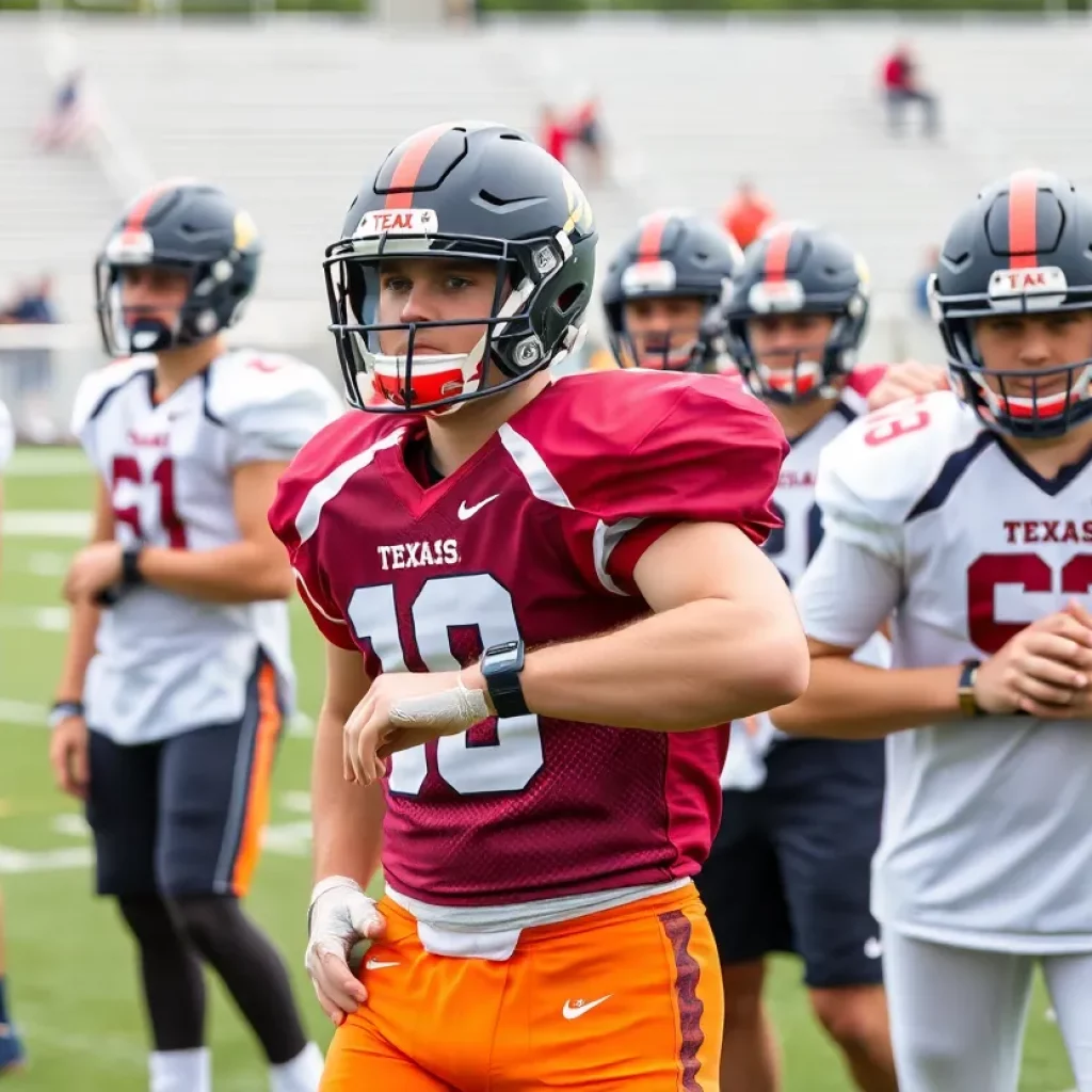 Texas high school football players using wearable technology during practice