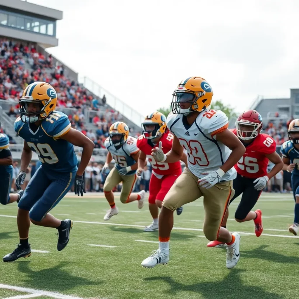 Wide receivers in action during a Texas high school football game