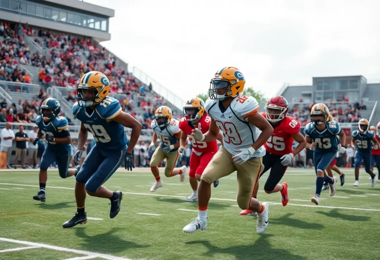 Wide receivers in action during a Texas high school football game