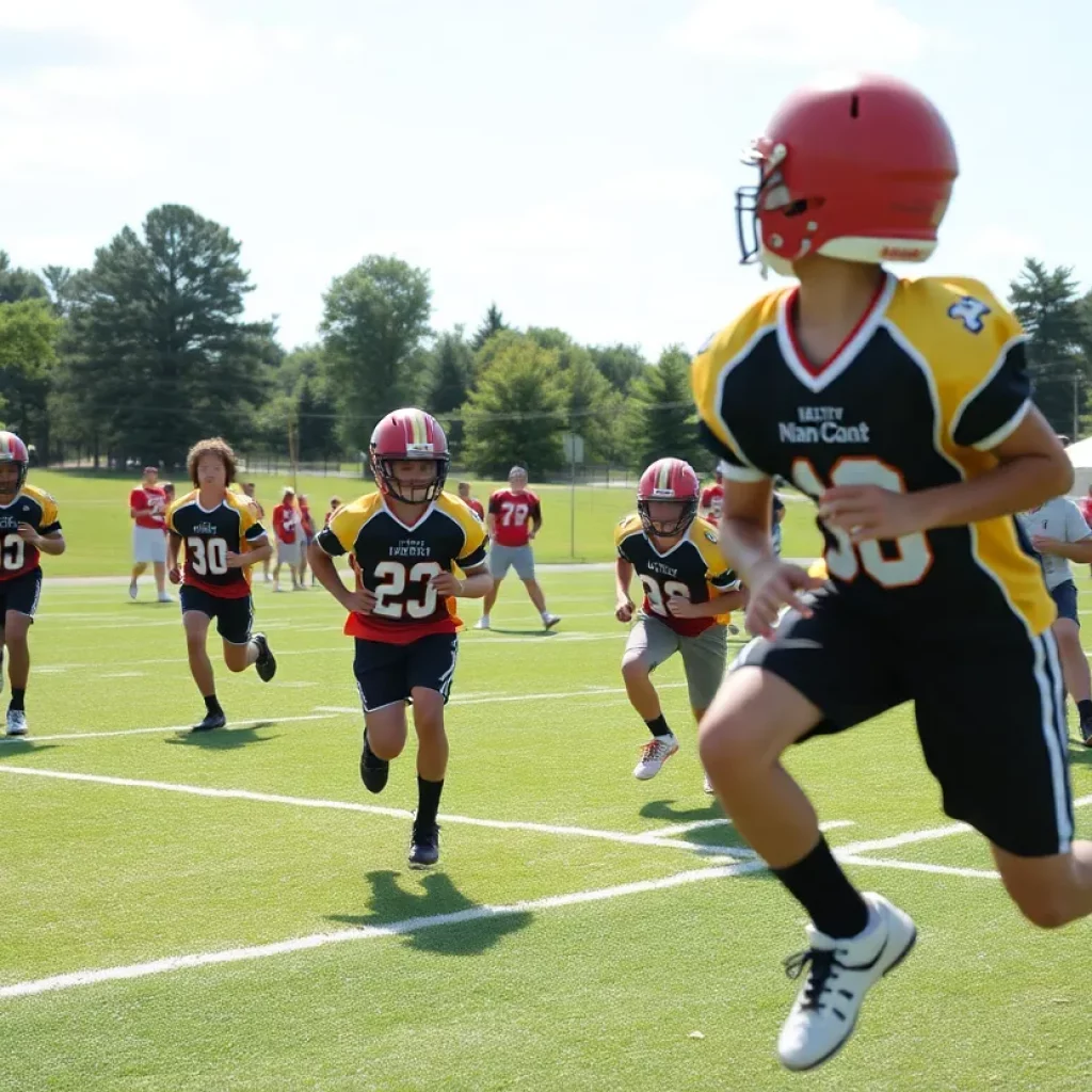 Players competing in the Texas State 7-on-7 Football Tournament