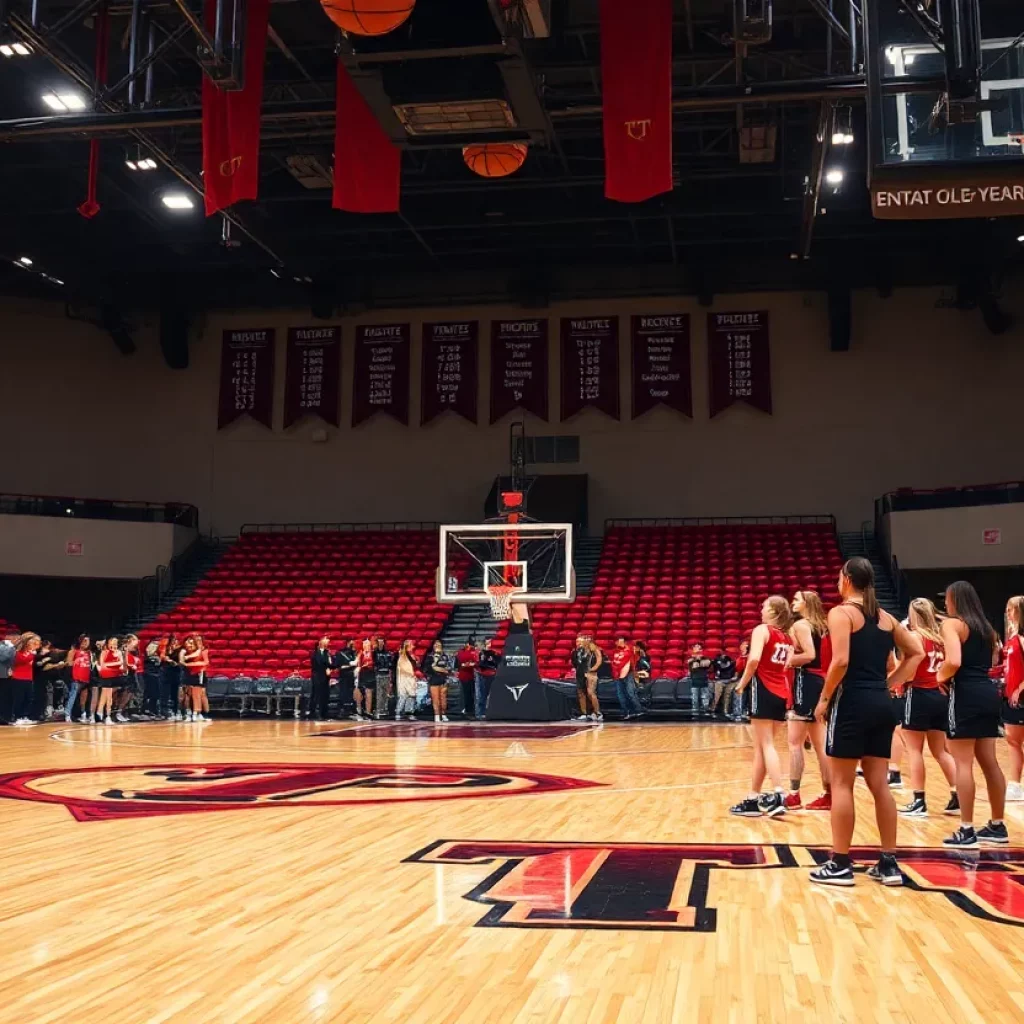 Texas Tech Women's Basketball team gathering on the court