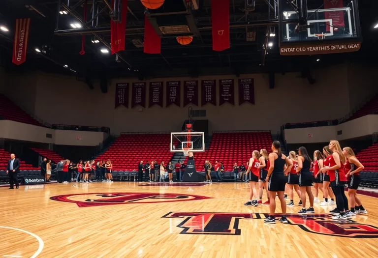 Texas Tech Women's Basketball team gathering on the court