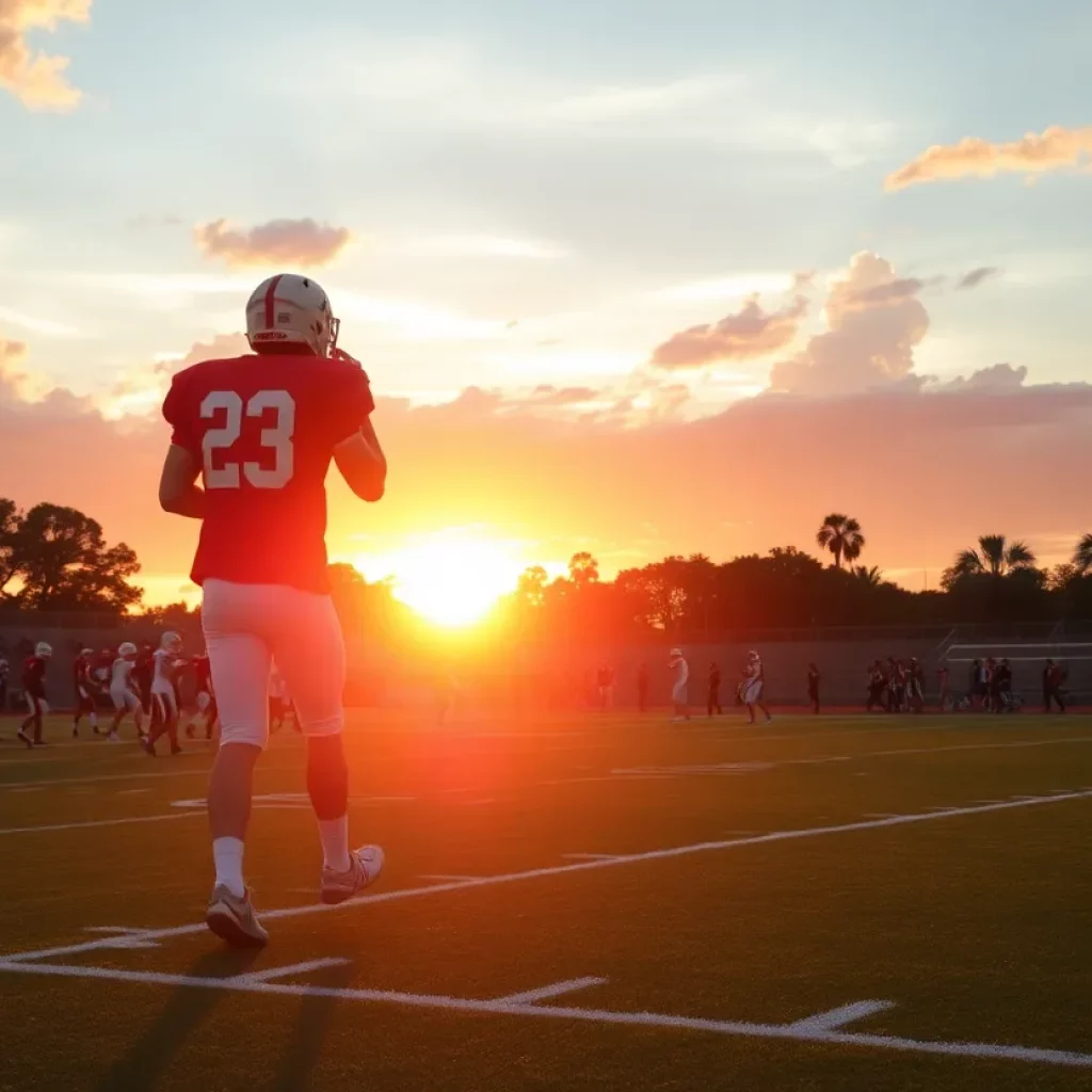 TFA football team practicing on the field in Orlando