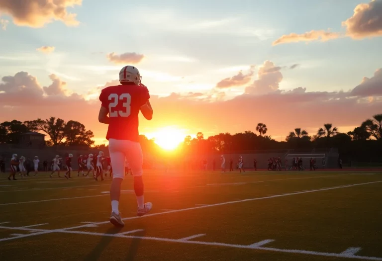 TFA football team practicing on the field in Orlando