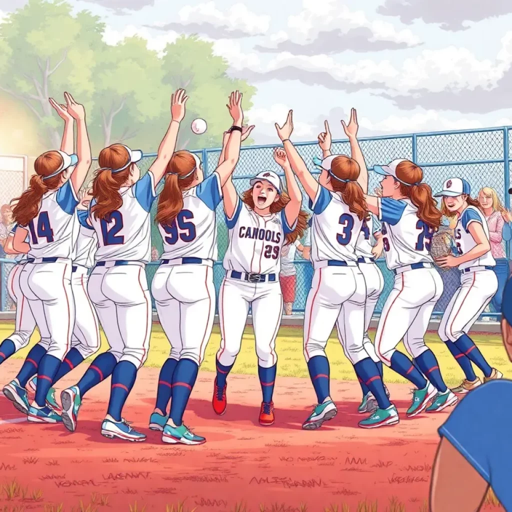 Thurston Colts softball team celebrating their playoff success.