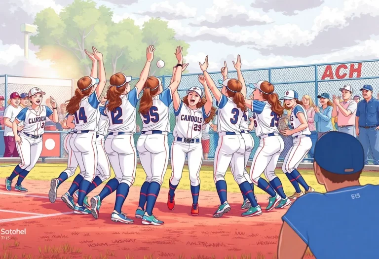 Thurston Colts softball team celebrating their playoff success.
