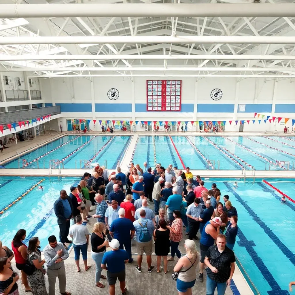 Community members celebrating the dedication of Tommie Lee Jackson Jr. Aquatic Center.
