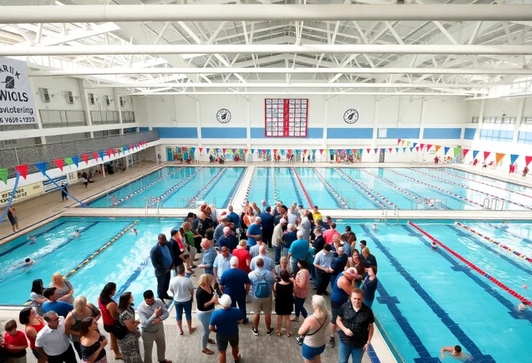 Community members celebrating the dedication of Tommie Lee Jackson Jr. Aquatic Center.