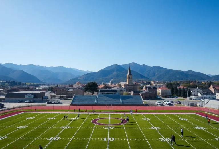 High school football players practicing on the field