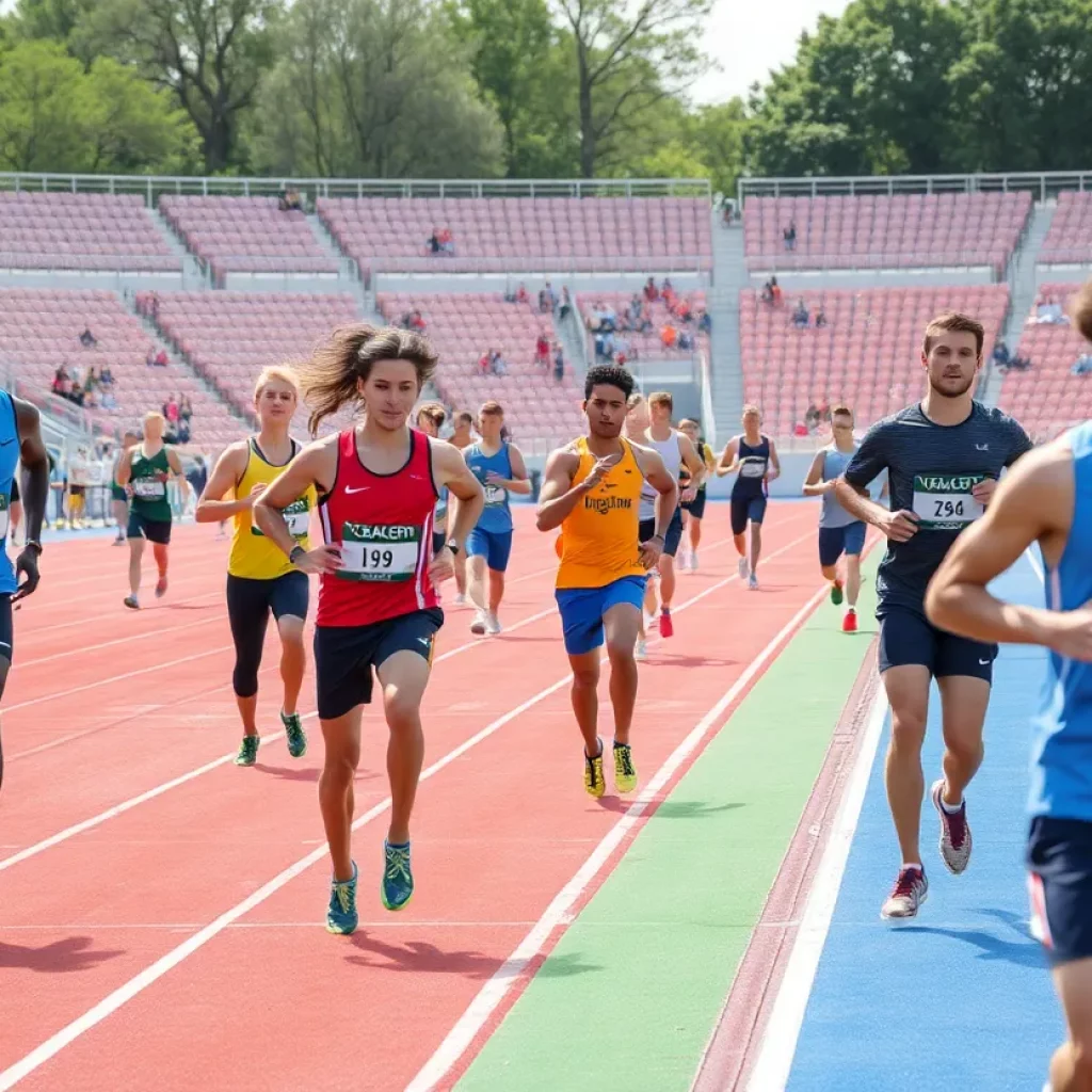 Athletes competing in track and field events practicing teamwork and excellence.