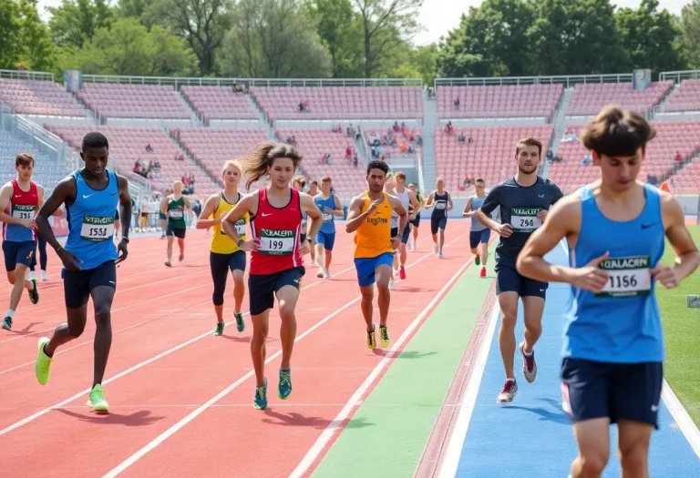 Athletes competing in track and field events practicing teamwork and excellence.