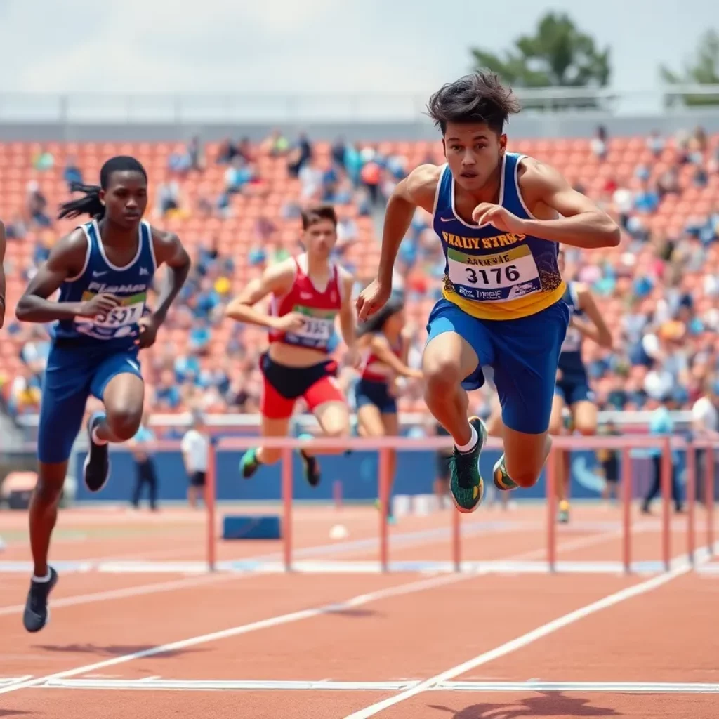 Athletes competing in track and field jumping events