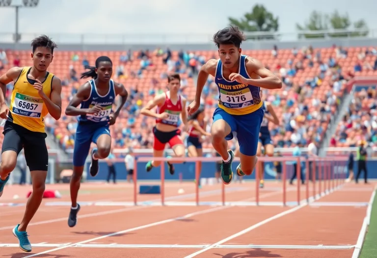 Athletes competing in track and field jumping events